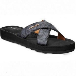 Coach Womens Black Janine Sig Embs Criss Cross Sli